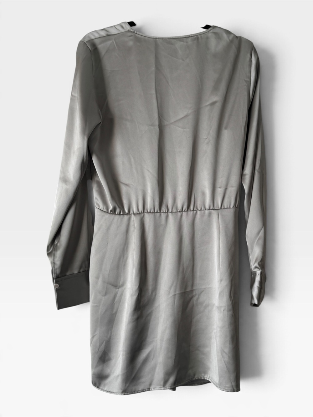 Zara Satin Faux Wrap Mini Dress in Silver Gray, Large - Picture 5 of 7